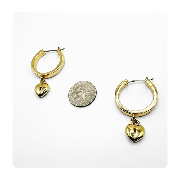 ★ NWT Ann Taylor “heart lock” Hoops - Golden ★ - Picture 4 of 14